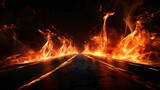 3d render blazing flames and road on fire