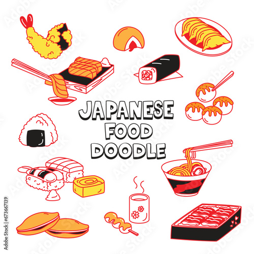 Doodle Japanese food. Hand drawing vector illustration Japanese food.