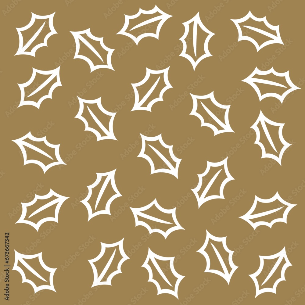 A simple contemporary holly leaf design in a white outline on a sandy beige background. All over rustic Christmas pattern. Brown Kraft paper style of illustration for wrapping paper. A simple contemporary holly leaf design in a white outline on a sandy beige background. All over rustic Christmas pattern. Brown Kraft paper style of illustration for wrapping paper.
