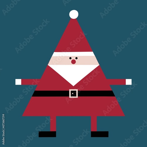 Quirky geometric Santa. Triangular Christmas tree shaped Father Christmas. Simple modern Christmas design. Contemporary Xmas illustration.