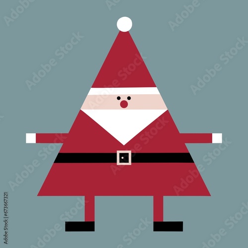 Quirky geometric Santa. Triangular Christmas tree shaped Father Christmas. Simple modern Christmas design. Contemporary Xmas illustration. © Rustic Puffin