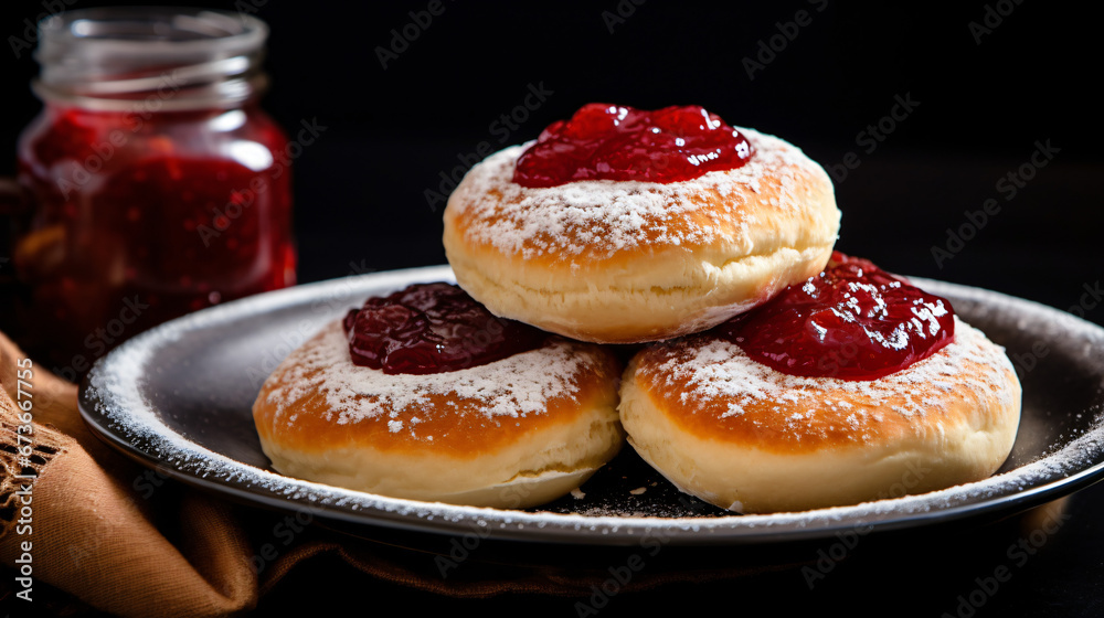 A Bauernkrapfen Austrian yeast dough pastry with jam