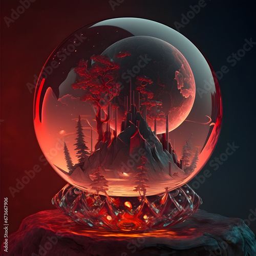 Red moon in glass sphere