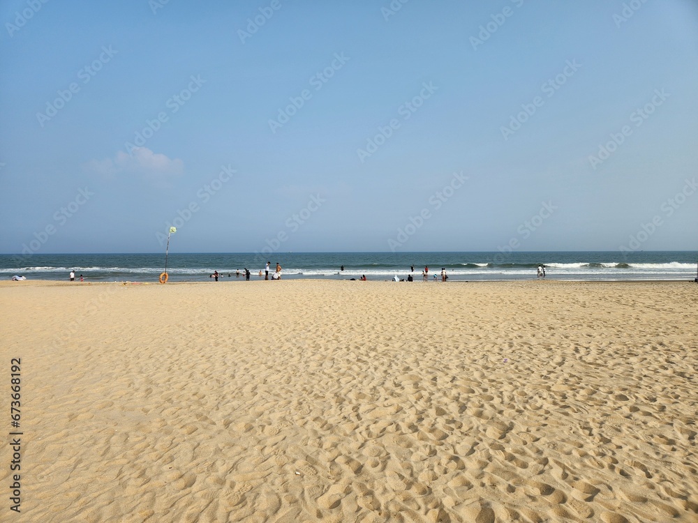Puducherry, India - Oct 17 2023: Sandunes Paradise Beach in Pondicherry. Puducherry, India - Oct 17 2023: Sandunes Paradise Beach in Pondicherry.