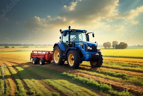 "Harvest Harmony, Rural Rhythms, Golden Furrows, Fields of Power, Mechanical Symphony, Sunset Harvest, Green Giants: Tractors Transforming the Agricultural Landscape."