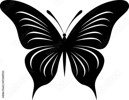Butterfly silhouette icon in black color. Vector template for tattoo or laser cutting.