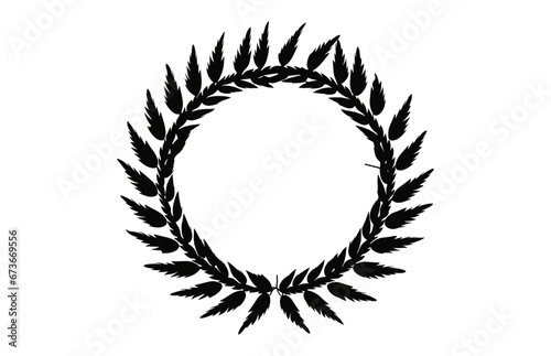 Circular laurel foliate vector silhouette, Laurel wreath clipart, Vintage branching wreath