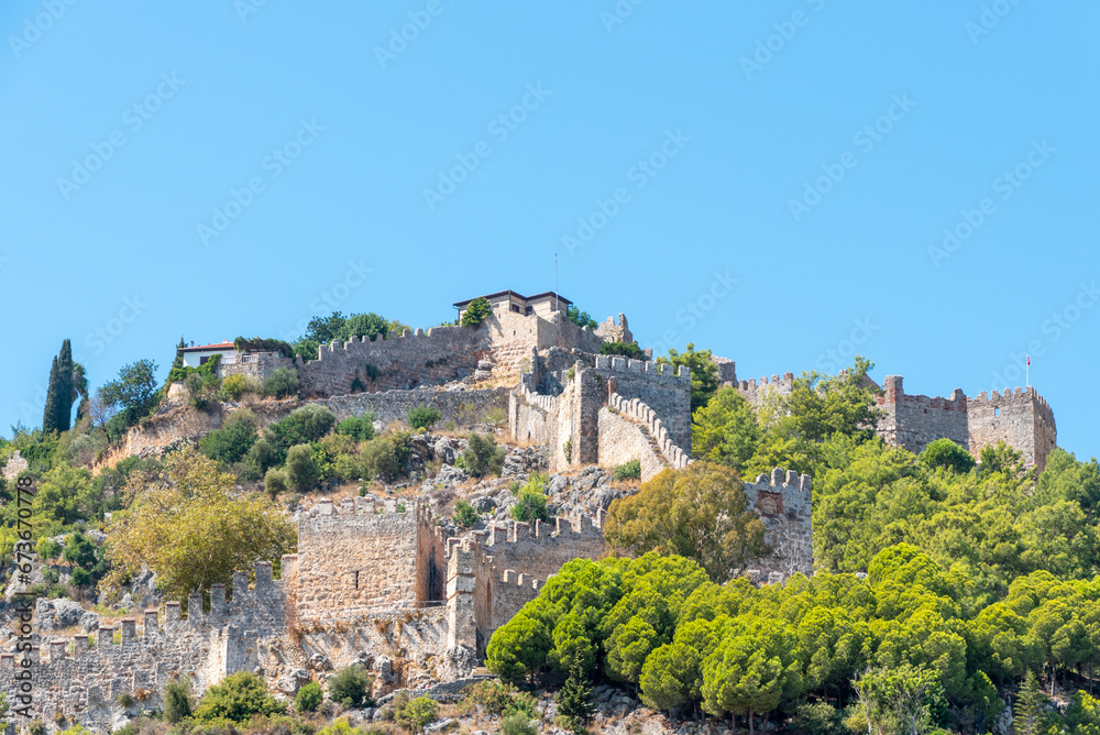 View of Alanya Castle in summer under clear blue sky