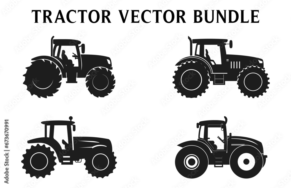 Tractor Silhouettes Clipart, Silhouette of tractor illustration Vector Bundle