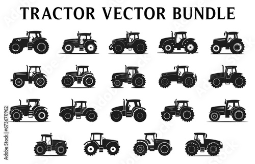 Tractor Silhouettes Clipart, Silhouette of tractor illustration Vector Bundle