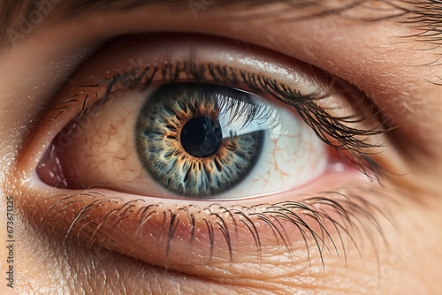 Close up detail beautiful female eye macro, fashion naturel makeup.