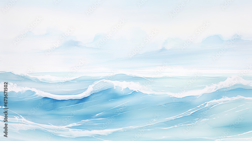 Serene ocean waves painting. Calming blue hues for relaxation spa or beach themes.