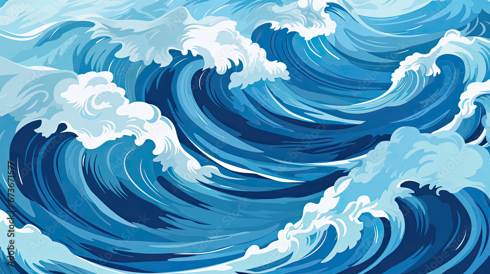 Retro pop-art style vibrant ocean waves. Energetic graphic wave pattern for vintage flair. Retro pop-art style vibrant ocean waves. Energetic graphic wave pattern for vintage flair.
