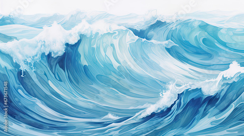 Tropical paradise ocean waves. Vibrant illustration for beach resorts or water events.
