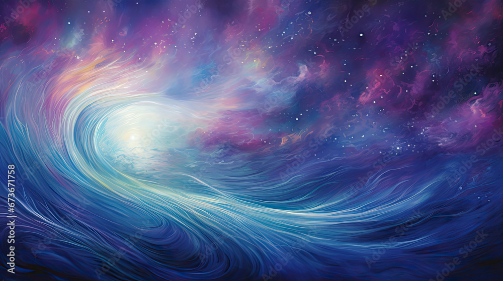 Night sky ablaze with cosmic waves in indigo violet and cerulean hues. Night sky ablaze with cosmic waves in indigo violet and cerulean hues.