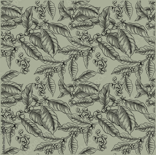 pattern seamless of flora coffee plant for fabric textile, backdrop, art sketch, background wallpaper, cafe decorative, illustration cover, vintage menu, arabica antique