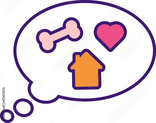 Cute dream bubble of homeless Dog Puppy. Homeless Puppy waits for owner help. Pets and animals care. Vector cartoon illustration in thick stroke isolated on white background