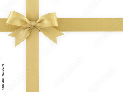 elegant cross gold ribbon with simple tied bow isolated on transparent