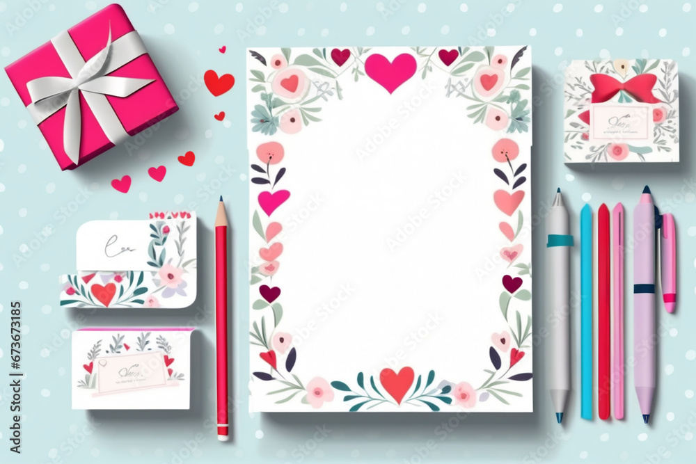 Fototapeta premium Stationery decorated with love. Generative AI