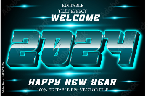 Welcome 2024 Happy New Year Editable 3D Neon Style