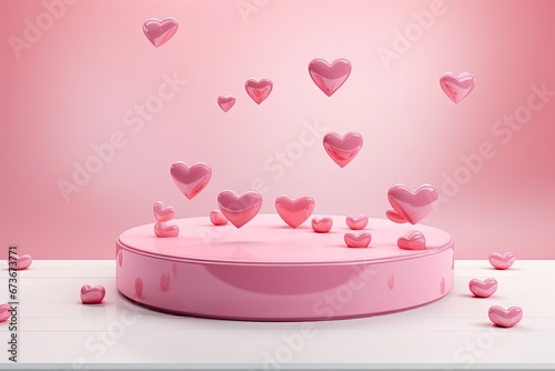 floating hearts on a podium, in the style of mod,  art, rounded © EnelEva