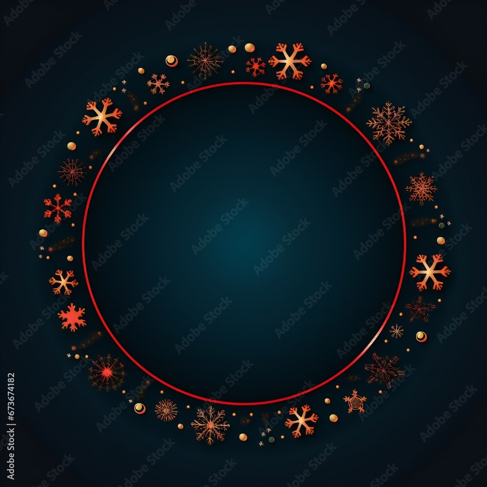Empty Christmas circle design element flat style on black background Generative AI
