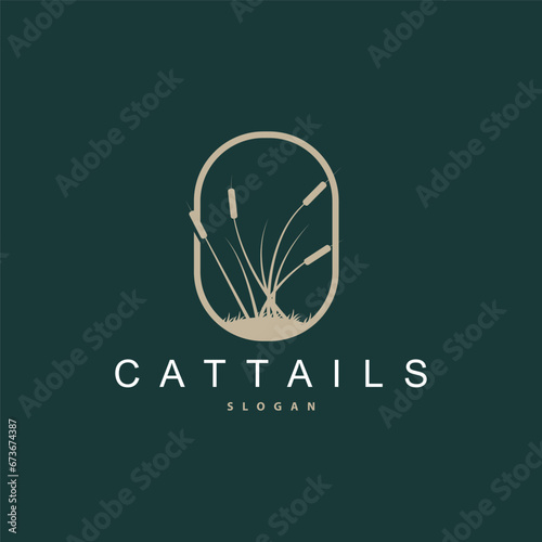 Creek and Cattail River Logo, Simple Minimalist Grass Design for Business Brand