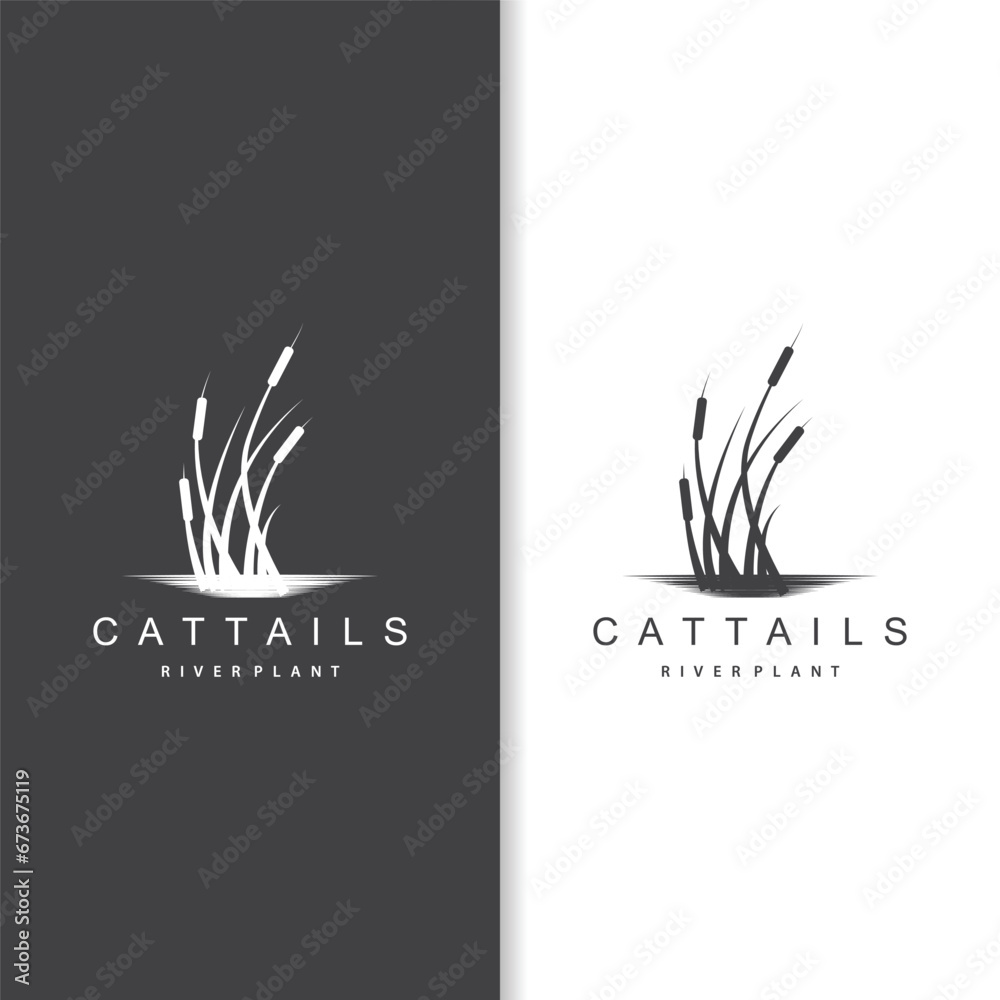Creek and Cattail River Logo, Simple Minimalist Grass Design for Business Brand - obrazy, fototapety, plakaty 