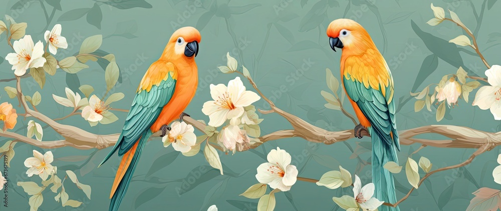 Realistic background of a parrot perched on a branch.