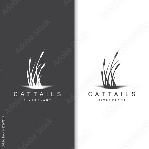 Creek and Cattail River Logo, Simple Minimalist Grass Design for Business Brand photo