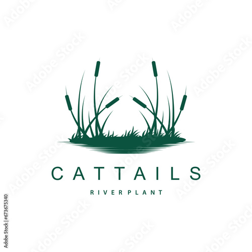 Creek and Cattail River Logo, Simple Minimalist Grass Design for Business Brand