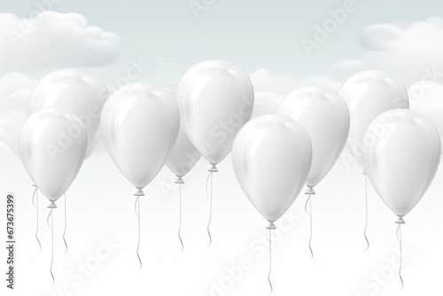 An abstract and visually pleasing background image for creative content  showcasing white balloons with fluffy clouds in the background. Photorealistic illustration