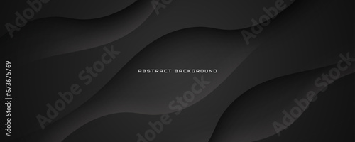 3D black geometric abstract background overlap layer on dark space with waves shape decoration. Minimalist modern graphic design element cutout style concept for banner, flyer, card, or brochure cover