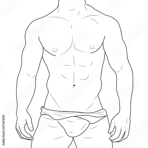 Frontal sketch of a sexy hot hunk man