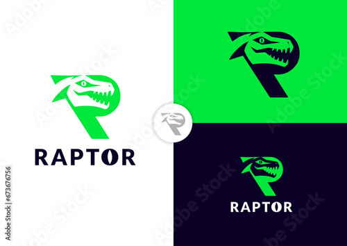 Vector r raptor logo design concept