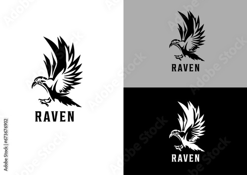 Vector black raven logo design concept