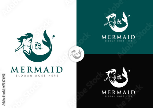 Vector mermaid logo design concept