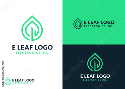 Vector e leaf logo design concept