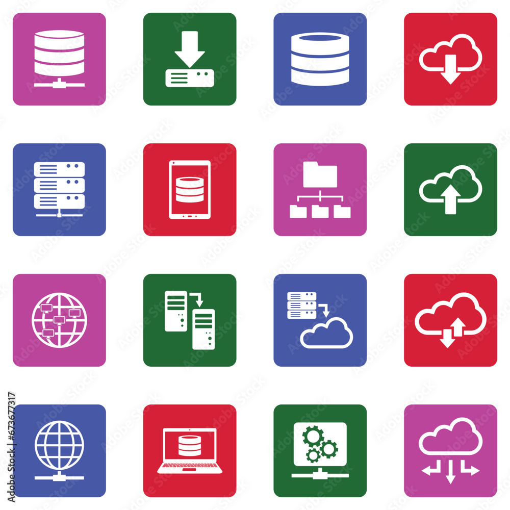 Data Icons. White Flat Design In Square. Vector Illustration. Data Icons. White Flat Design In Square. Vector Illustration.