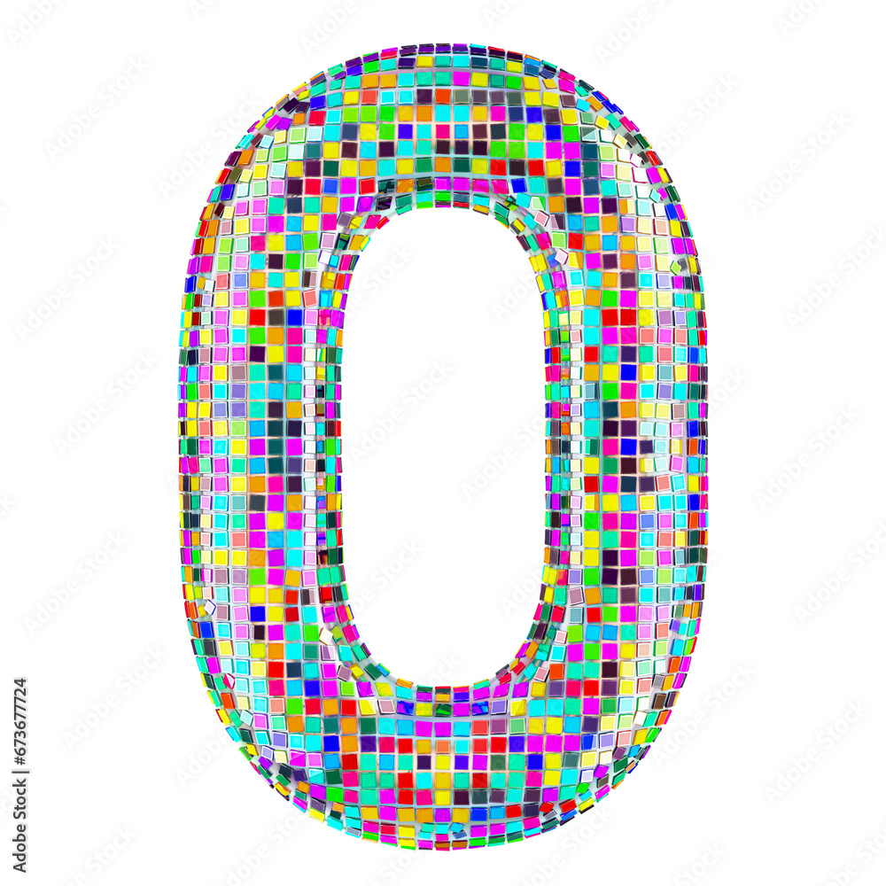Mosaic font, number 0 from vivid mosaic pieces. 3D rendering isolated on transparent background Mosaic font, number 0 from vivid mosaic pieces. 3D rendering isolated on transparent background