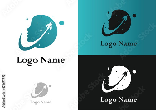 Vector planet with woman face logo design
