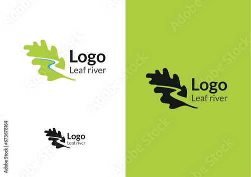 Vector oak leaf with river logo design