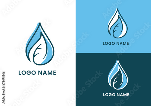 Vector water drop and leaf logo design concept