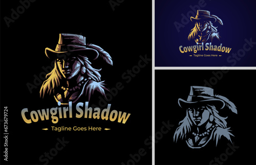 Cowgirl mascot logo design. a strong female figure in the western US. and who traditionally does most of her work on horseback