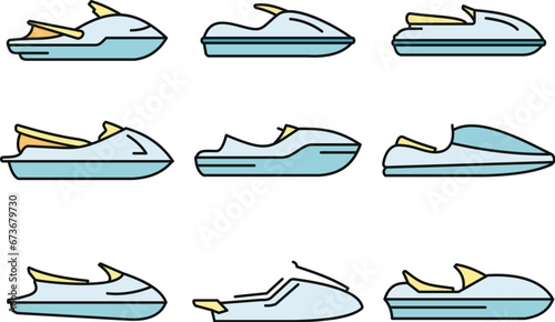 Race jet ski icons set. Outline set of race jet ski vector icons thin line color flat on white