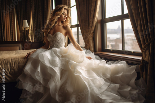 Beautiful bride in luxury hotel room