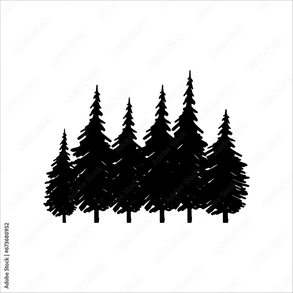 Obraz premium Hand drawn doodle of pine forest, vector