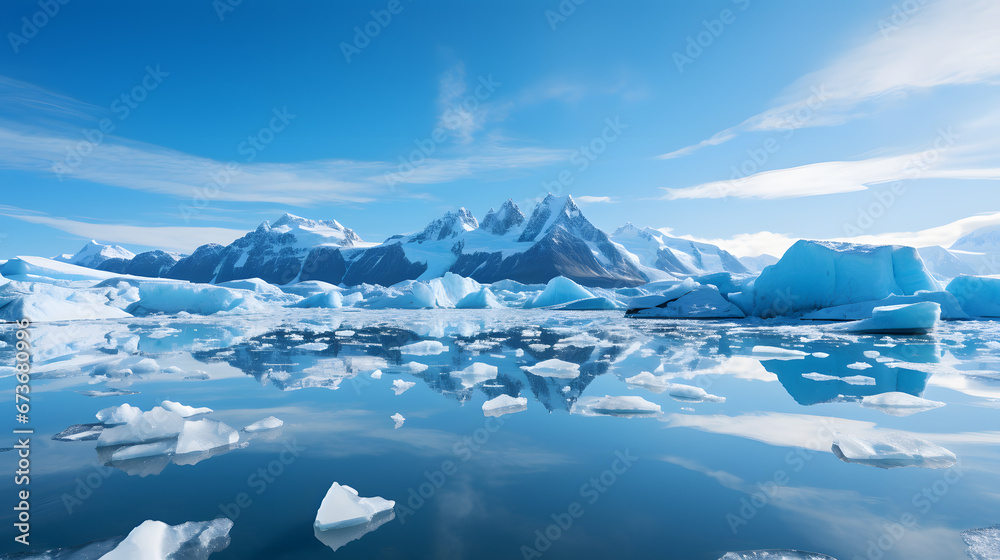 A breathtaking shot of a receding glacier, reflecting the undeniable impact of global warming on Earth's ice-covered regions.