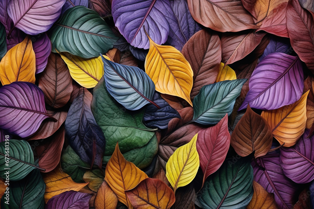 A lot of colorful leaves in the style of naturalistic tones.