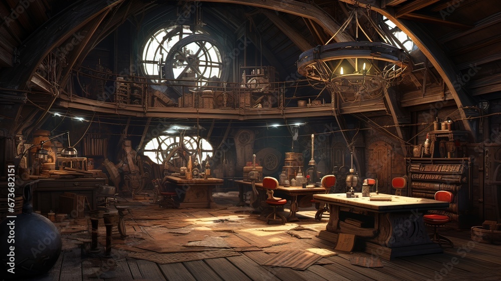 Interior of the mill. AI generated art illustration.